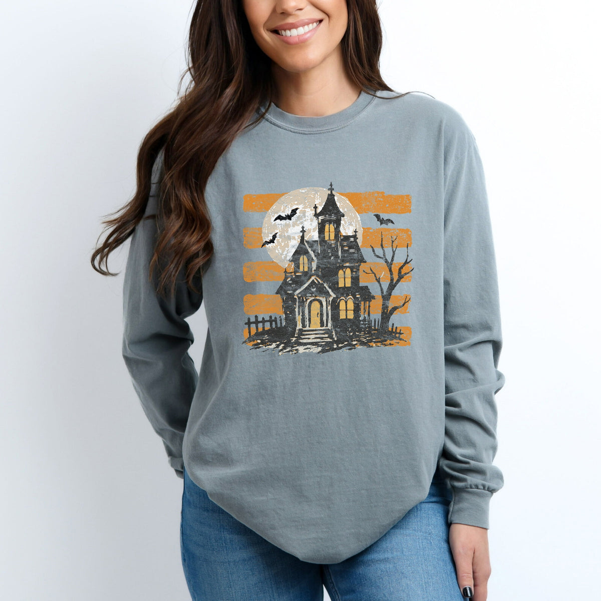 Haunted House Orange Stripes - Women's Garment Dyed Long product image 1