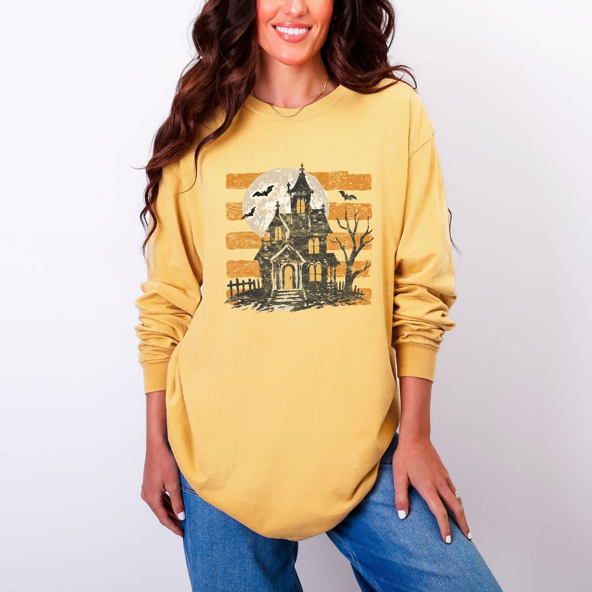 Haunted House Orange Stripes - Women's Garment Dyed Long product image 4