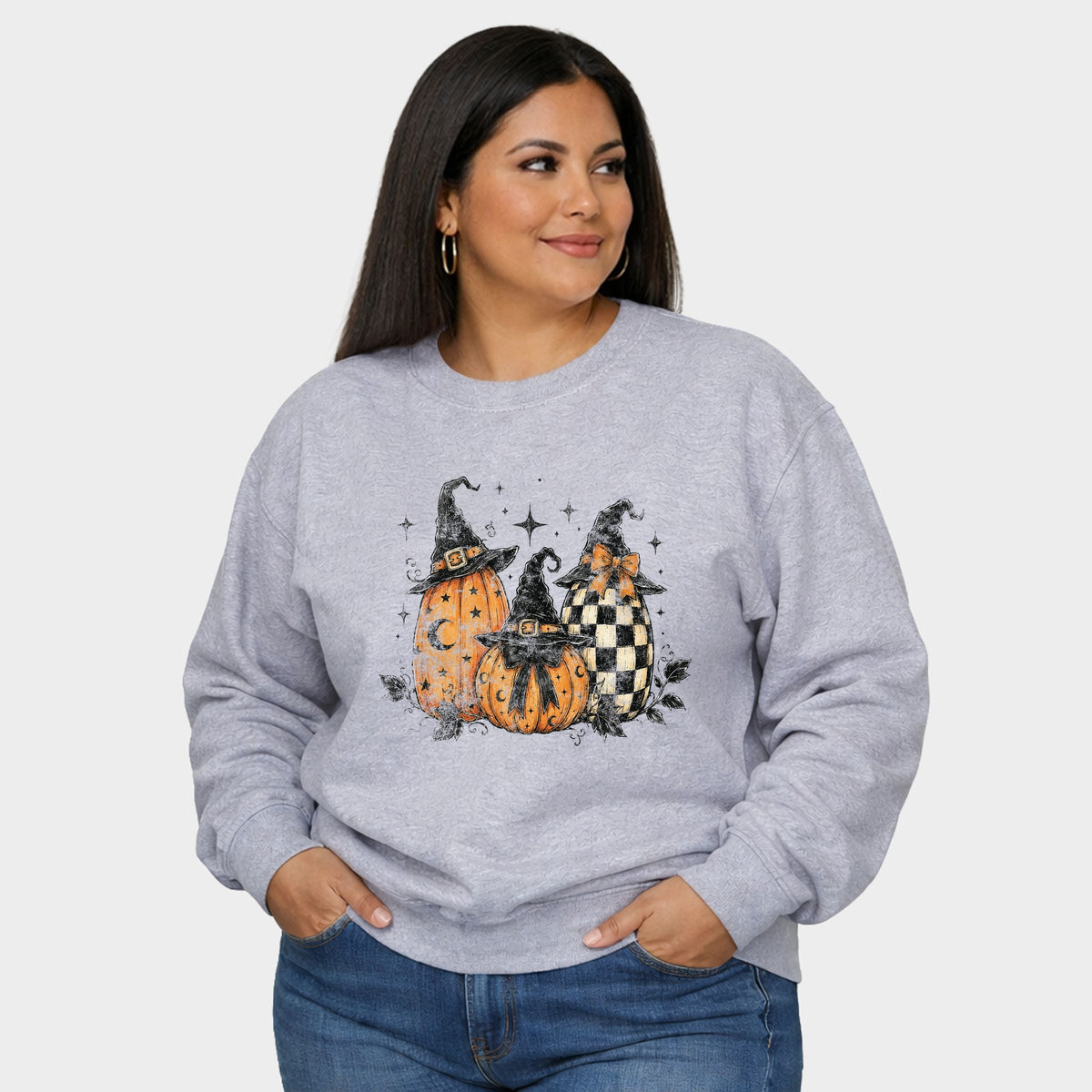 Witch Hat Pumpkins -  Women's Plus Sized Graphic Sweatshirt