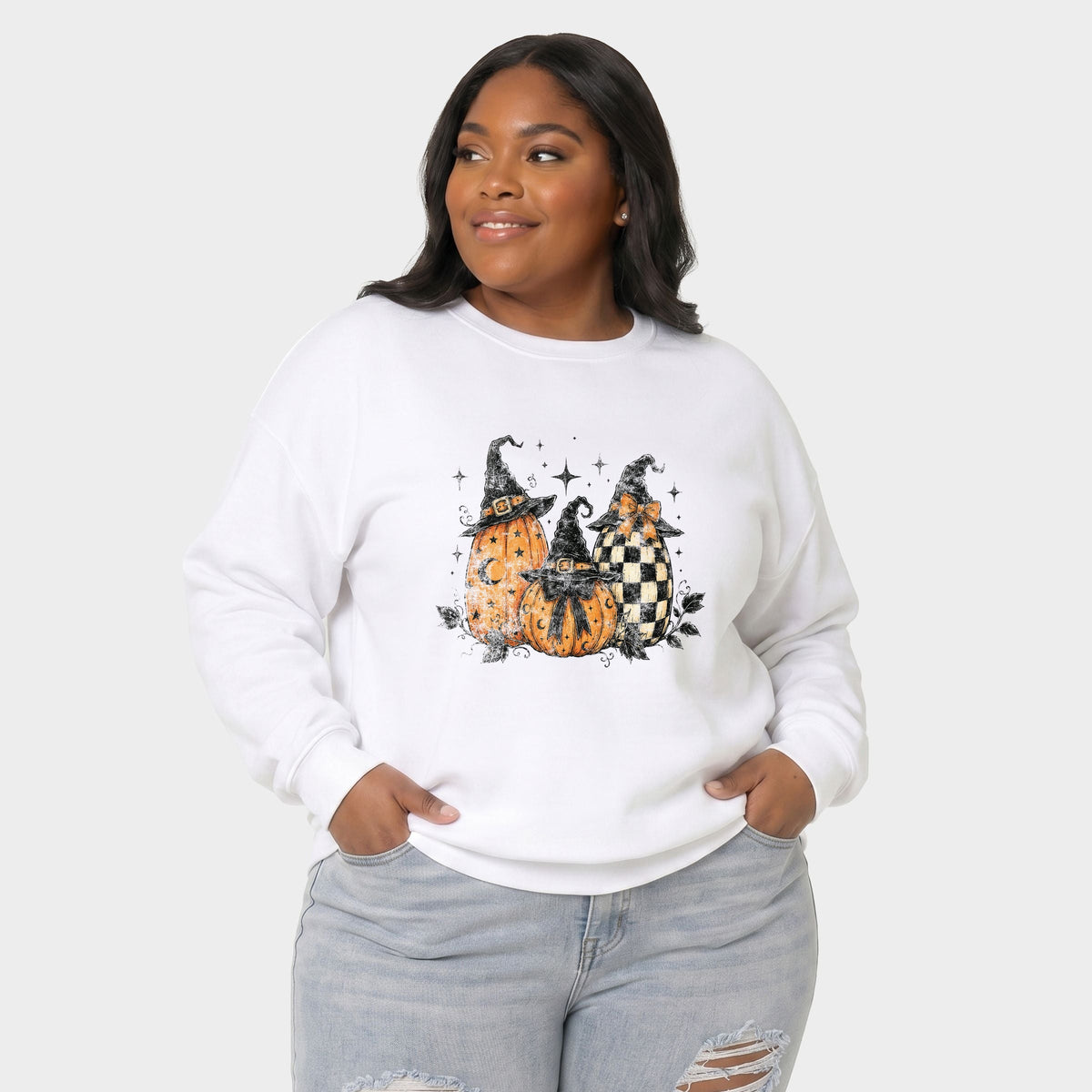 Witch Hat Pumpkins -  Women's Plus Sized Graphic Sweatshirt