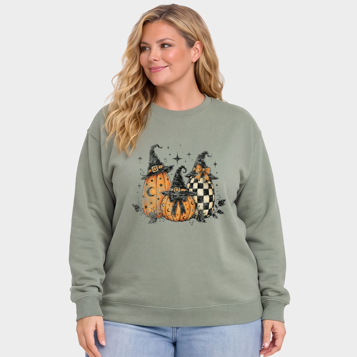 Witch Hat Pumpkins -  Women's Plus Sized Graphic Sweatshirt