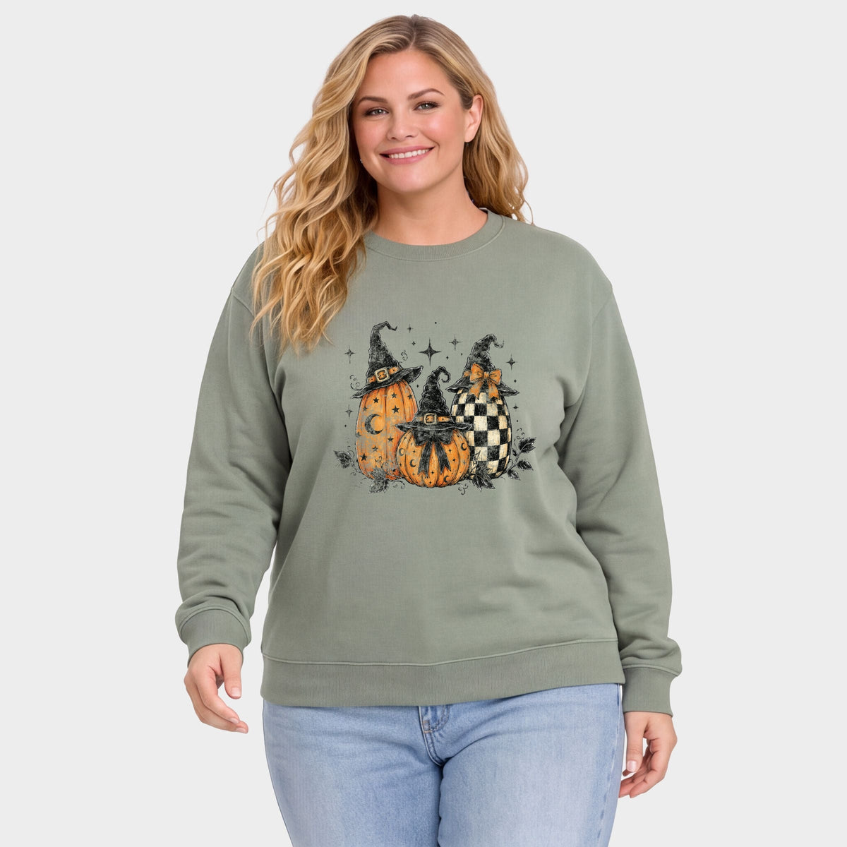 Witch Hat Pumpkins -  Women's Plus Sized Graphic Sweatshirt