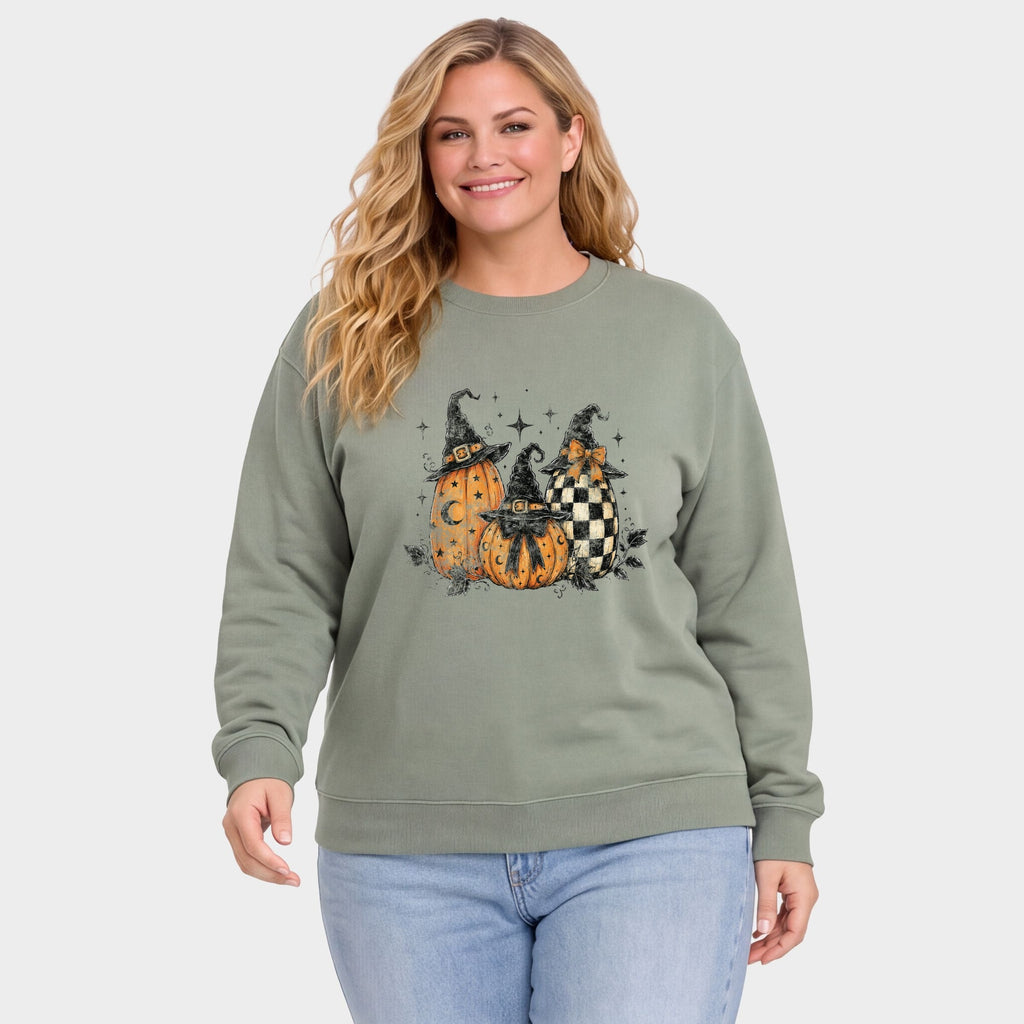 Witch Hat Pumpkins -  Women's Plus Sized Graphic Sweatshirt