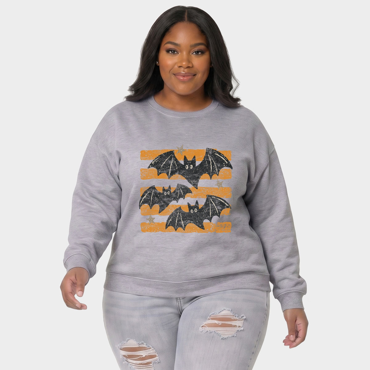 Bats Orange Stripes - Women's Plus Sized Graphic Sweatshirt product image 4
