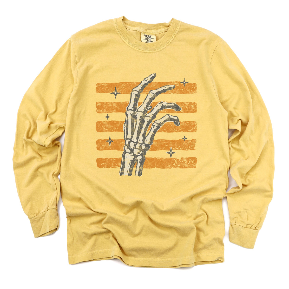 Skeleton Hand Orange Stripes - Women's Garment Dyed Long product image 5