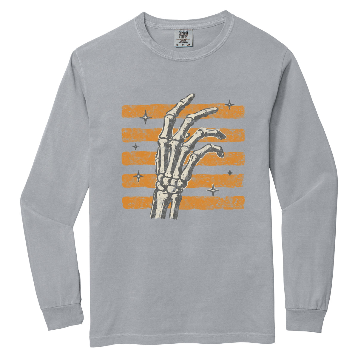 Skeleton Hand Orange Stripes - Women's Garment Dyed Long product image 2