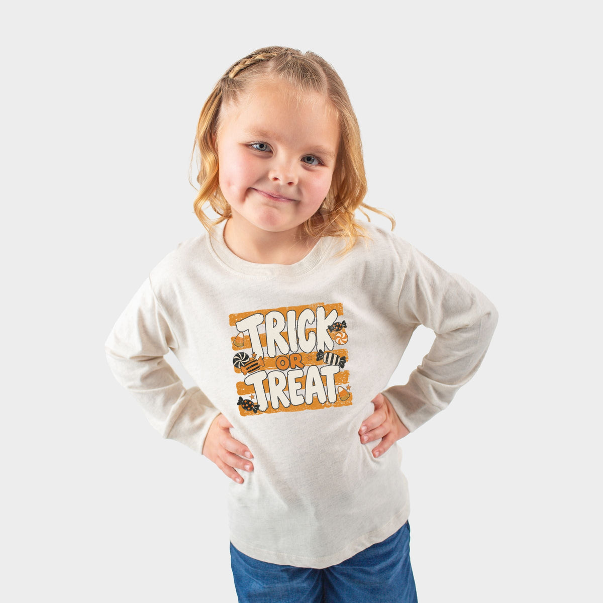 Trick or Treat Orange Stripes - Toddler Long Sleeve Graphic product image 2