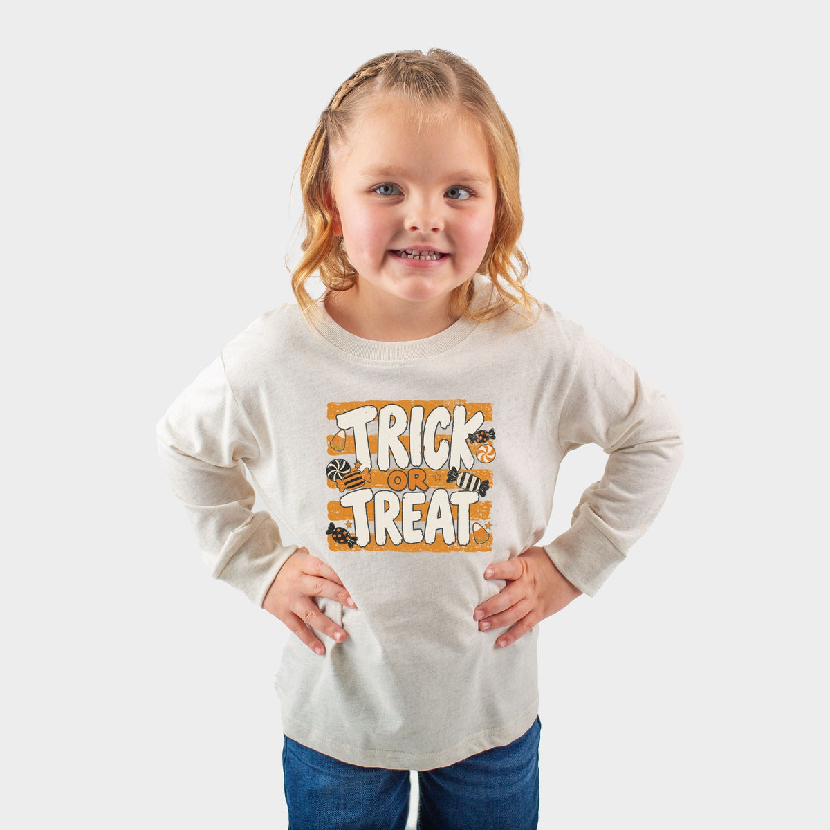 Trick or Treat Orange Stripes - Toddler Long Sleeve Graphic product image 1