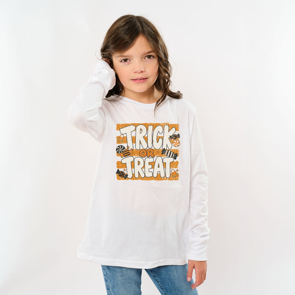 Trick or Treat Orange Stripes - Youth Long Sleeve Graphic product image 1