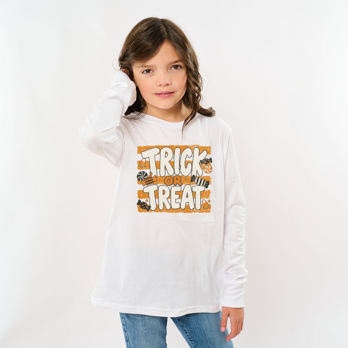 Trick or Treat Orange Stripes - Youth Long Sleeve Graphic product image 1