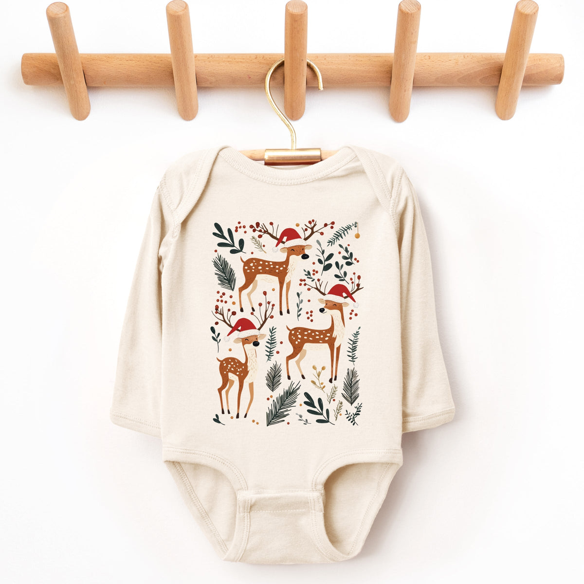 Christmas Deer and Foliage - Infant Long Sleeve Bodysuit