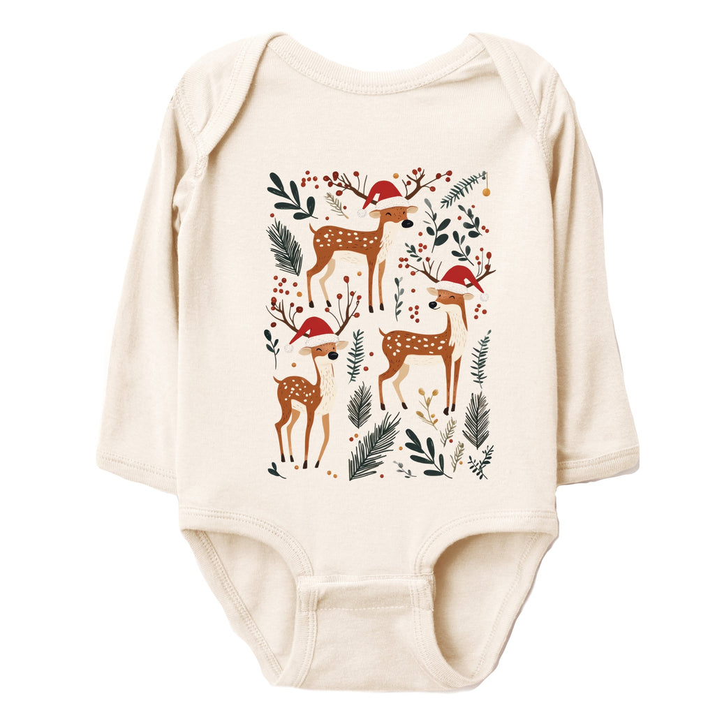 Christmas Deer and Foliage - Infant Long Sleeve Bodysuit