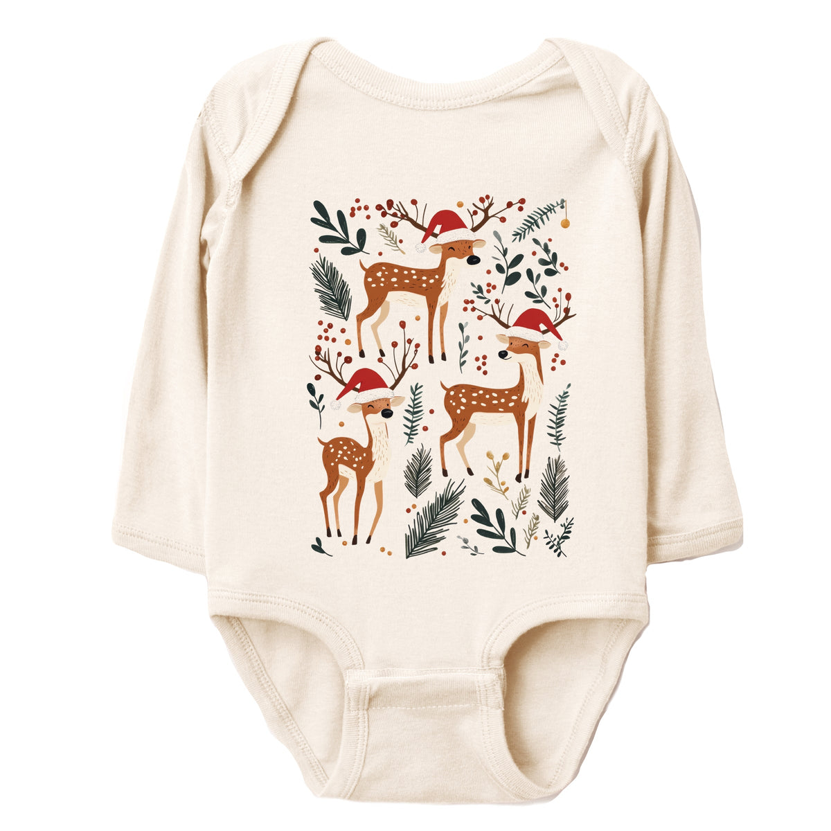 Christmas Deer and Foliage - Infant Long Sleeve Bodysuit