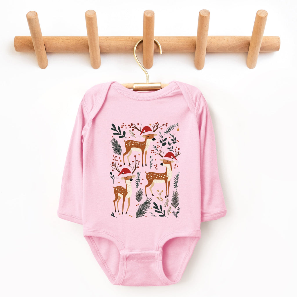 Christmas Deer and Foliage - Infant Long Sleeve Bodysuit