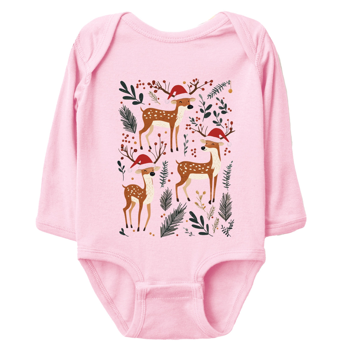 Christmas Deer and Foliage - Infant Long Sleeve Bodysuit