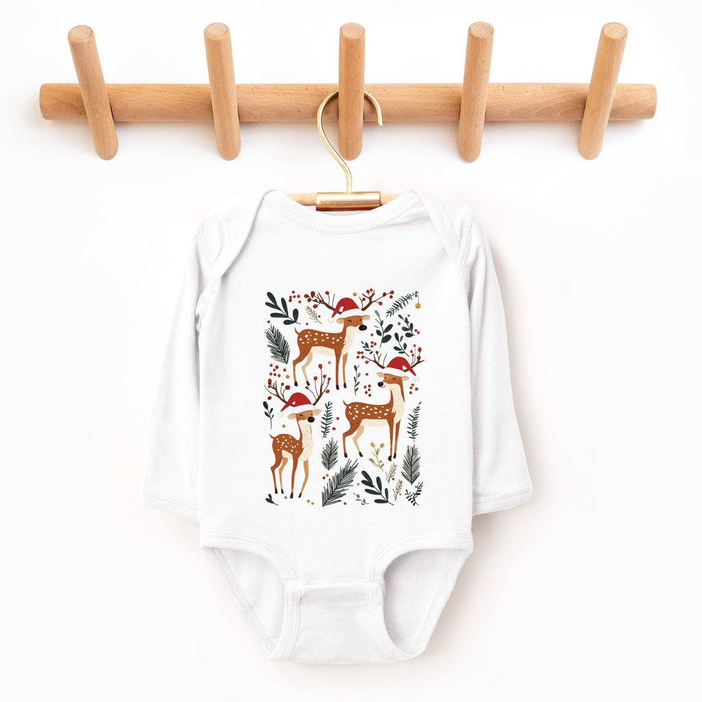 Christmas Deer and Foliage - Infant Long Sleeve Bodysuit