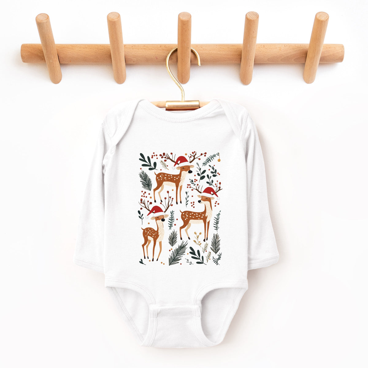 Christmas Deer and Foliage - Infant Long Sleeve Bodysuit
