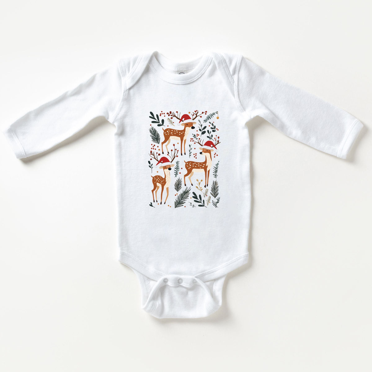 Christmas Deer and Foliage - Infant Long Sleeve Bodysuit