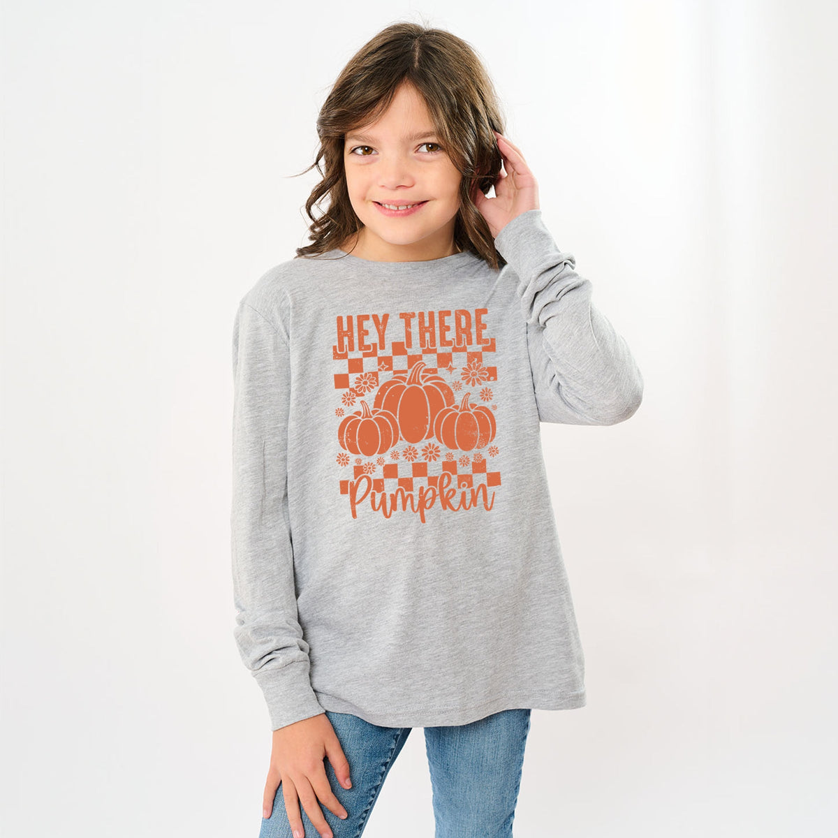 Hey There Pumpkin Checkered - Youth Long Sleeve Graphic product image 4