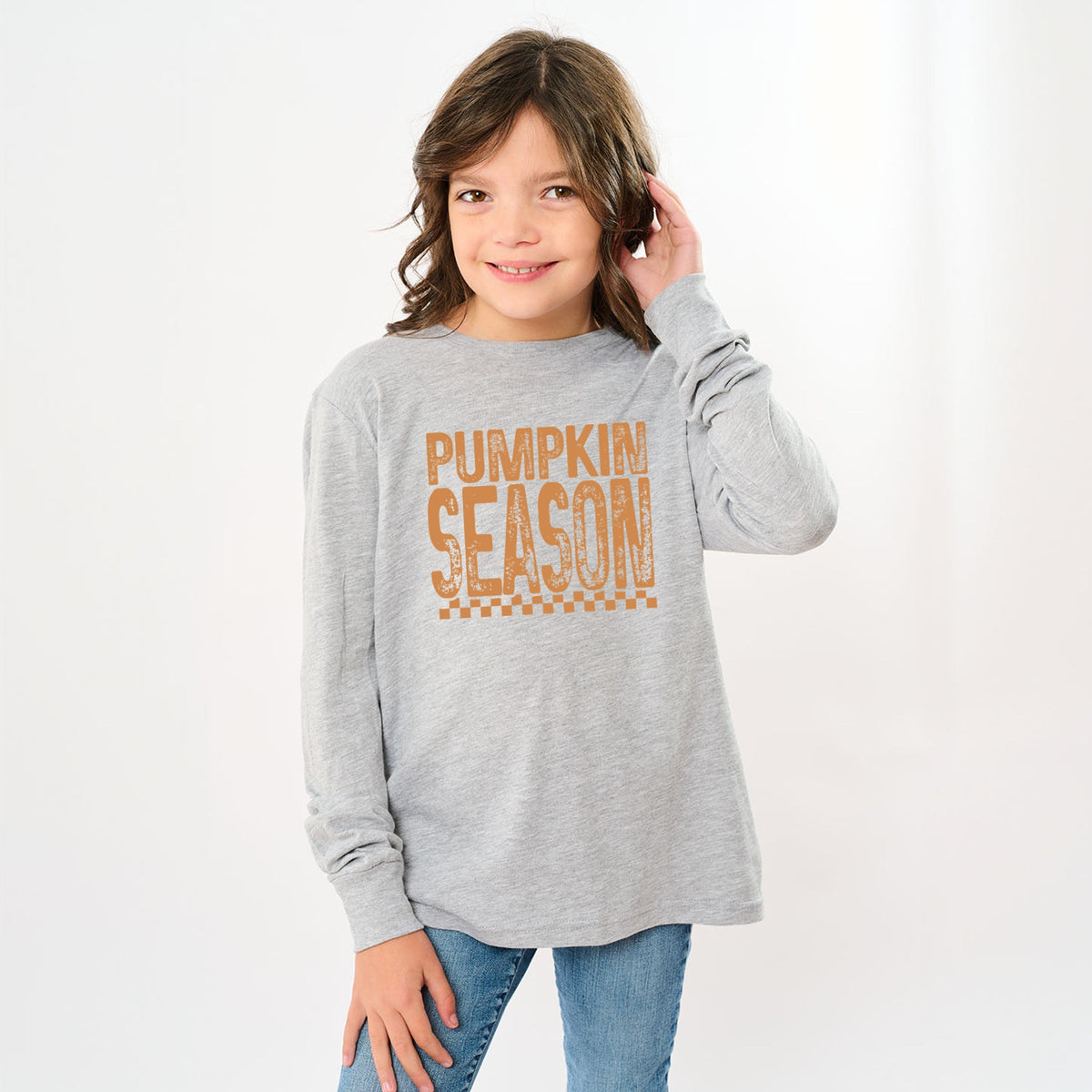 Pumpkin Season Checkered Distressed - Youth Long Sleeve product image 1