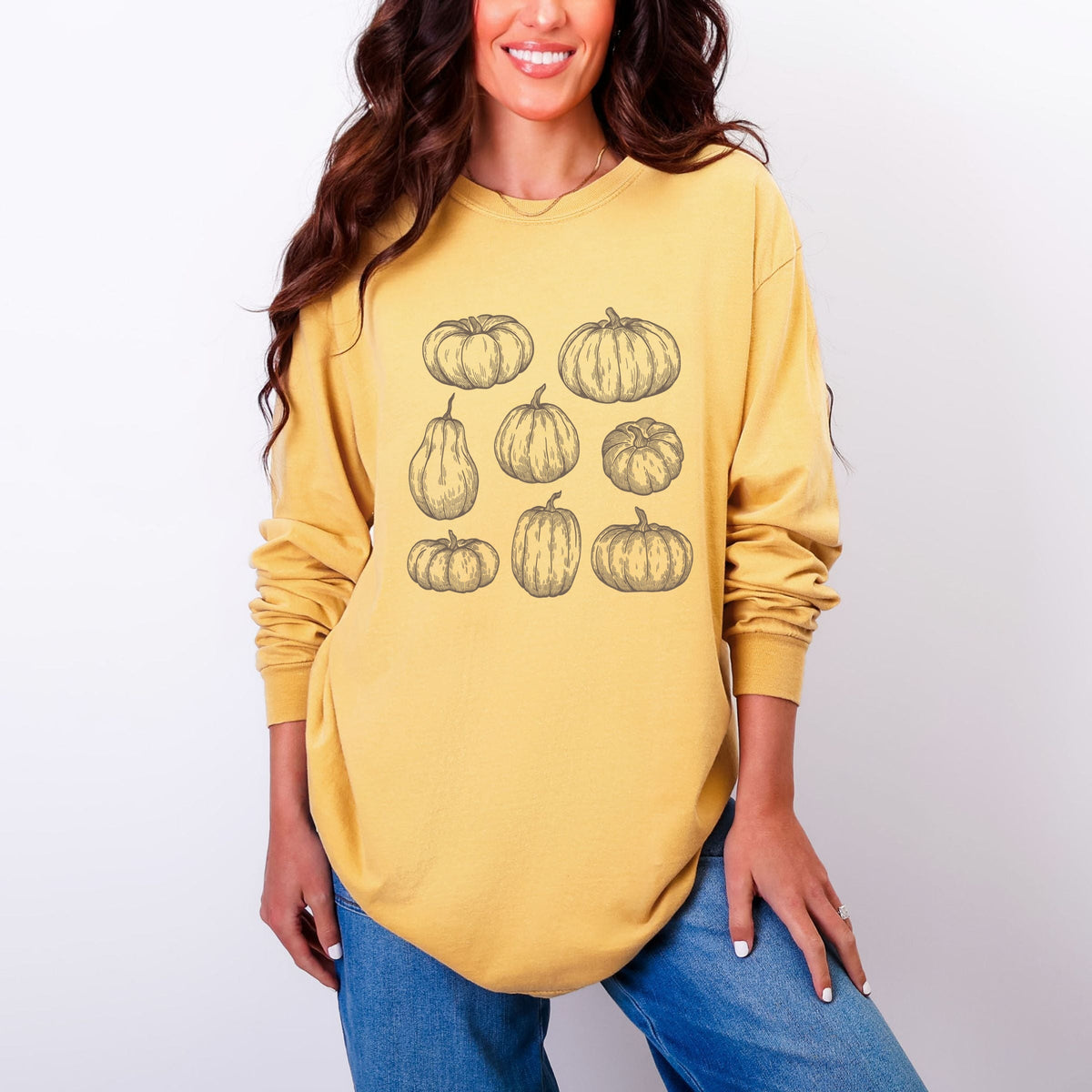 Sketched Pumpkin Collage - Women's Garment Dyed Long Sleeve product image 1