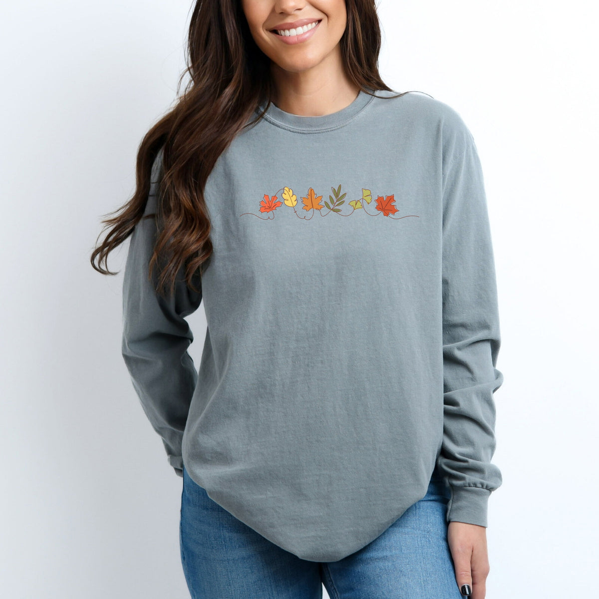 Fall Leaves Line - Women's Garment Dyed Long Sleeve Graphic product image 4