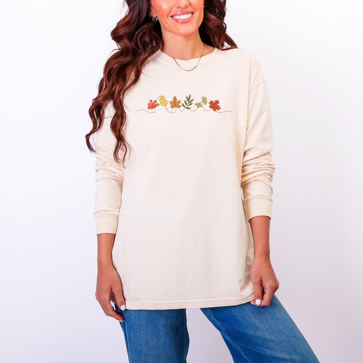 Fall Leaves Line - Women's Garment Dyed Long Sleeve Graphic product image 1