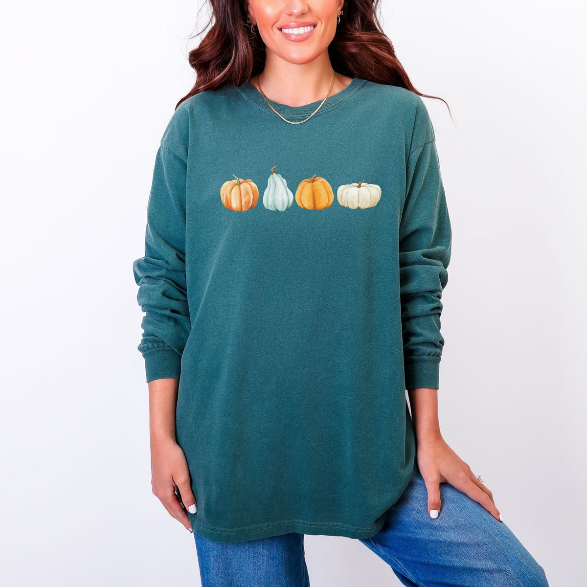 Watercolor Pumpkins Row - Women's Garment Dyed Long Sleeve product image 9