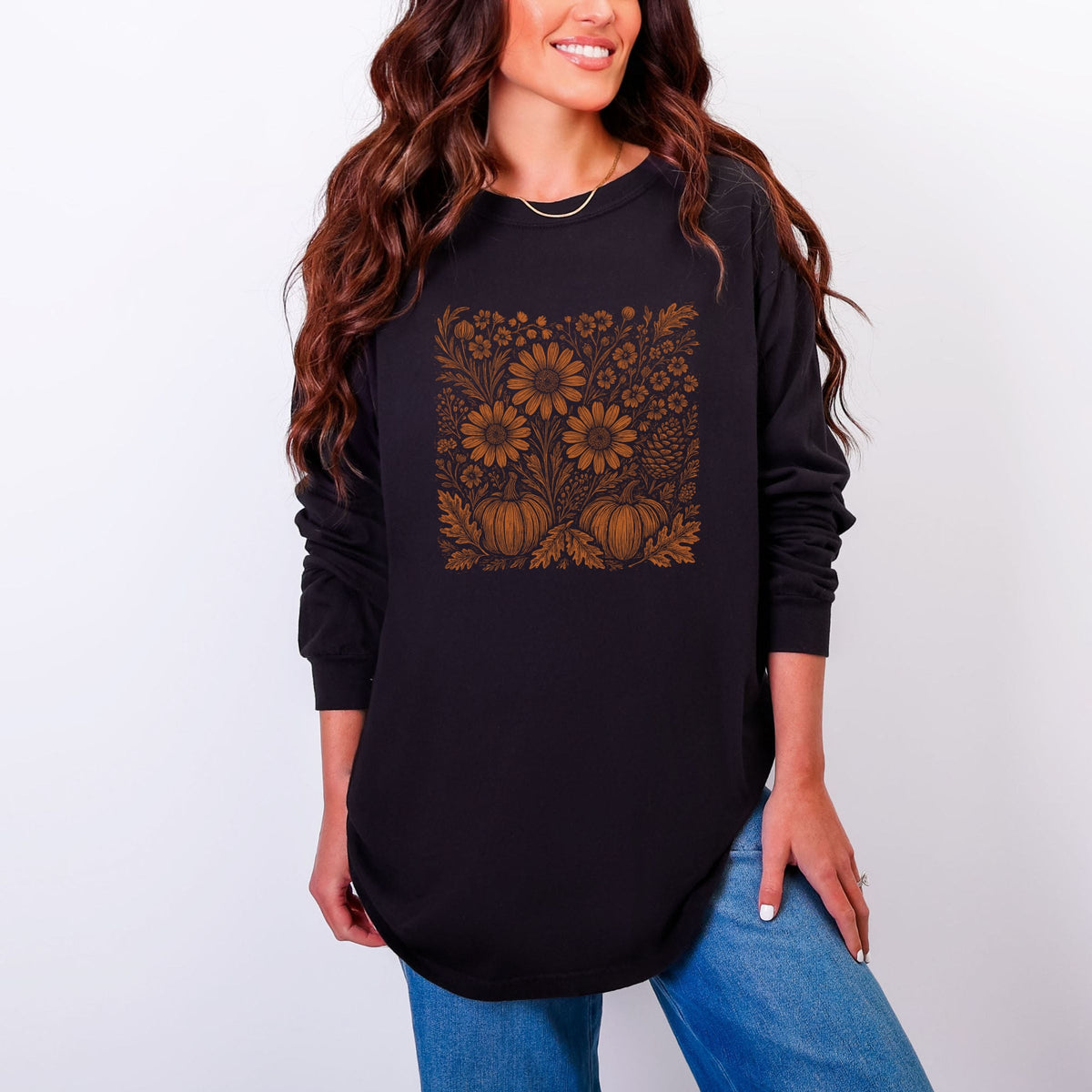Sunflower Pumpkin Leaves - Women's Garment Dyed Long Sleeve product image 4