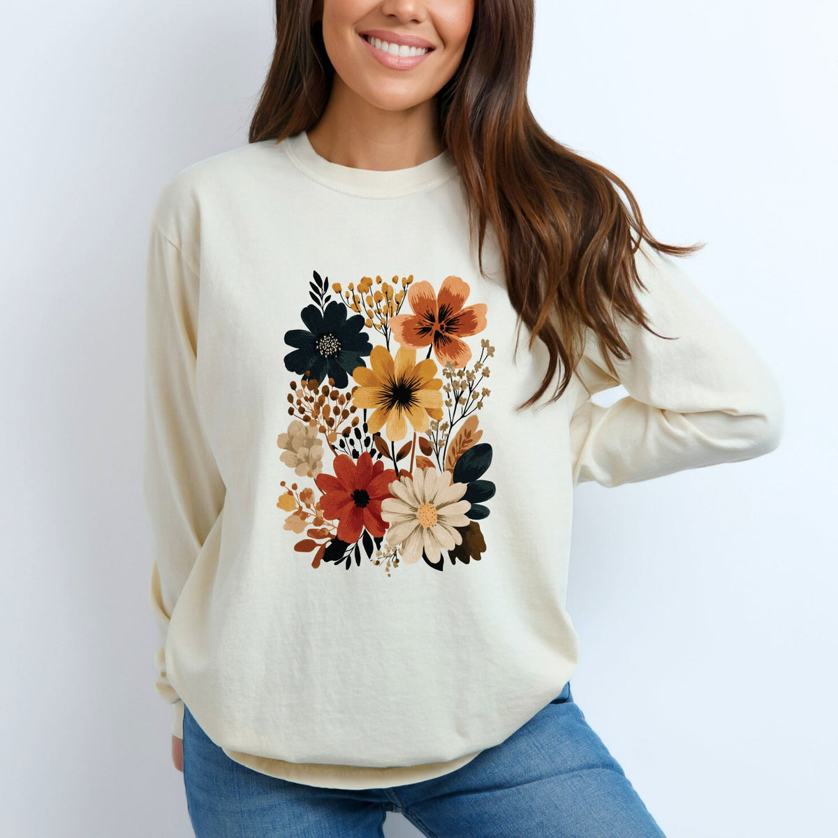 Autumn Floral - Women's Garment Dyed Long Sleeve Graphic product image 1