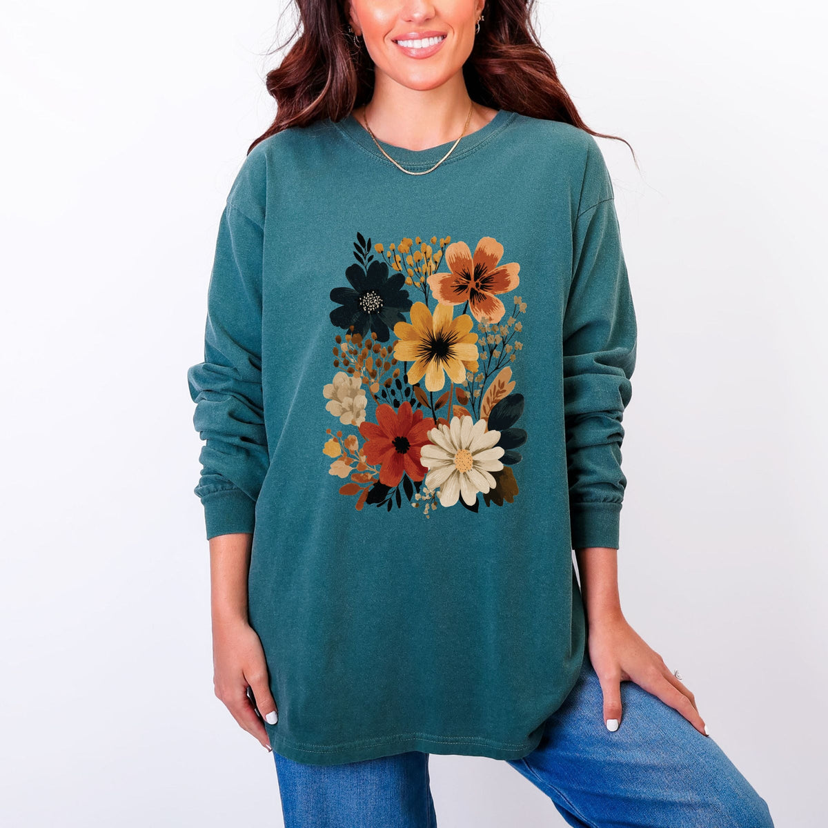 Autumn Floral - Women's Garment Dyed Long Sleeve Graphic product image 3
