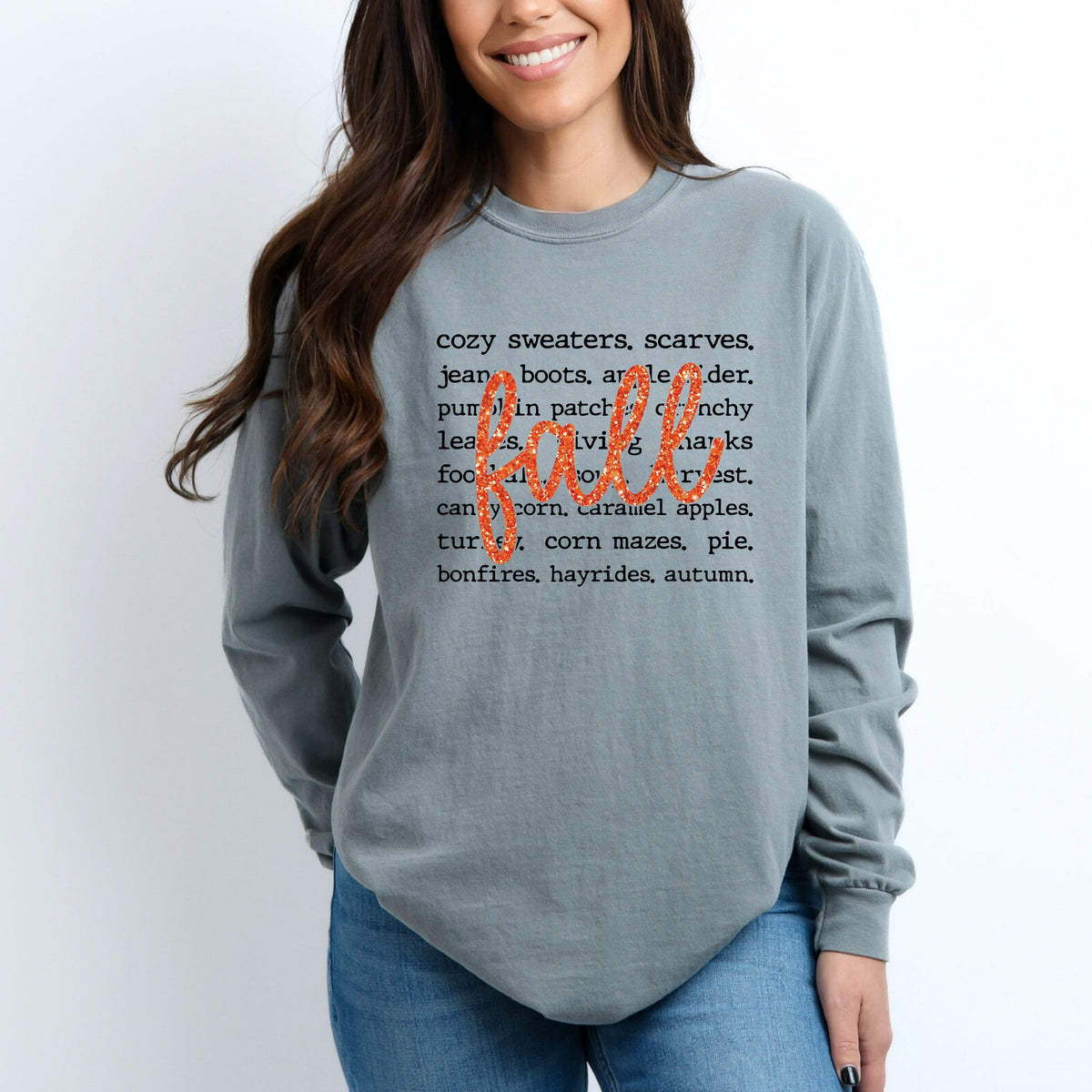 Fall Cursive Text Glitter - Women's Garment Dyed Long product image 1