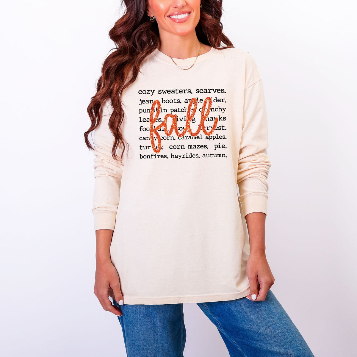 Fall Cursive Text Glitter - Women's Garment Dyed Long product image 4