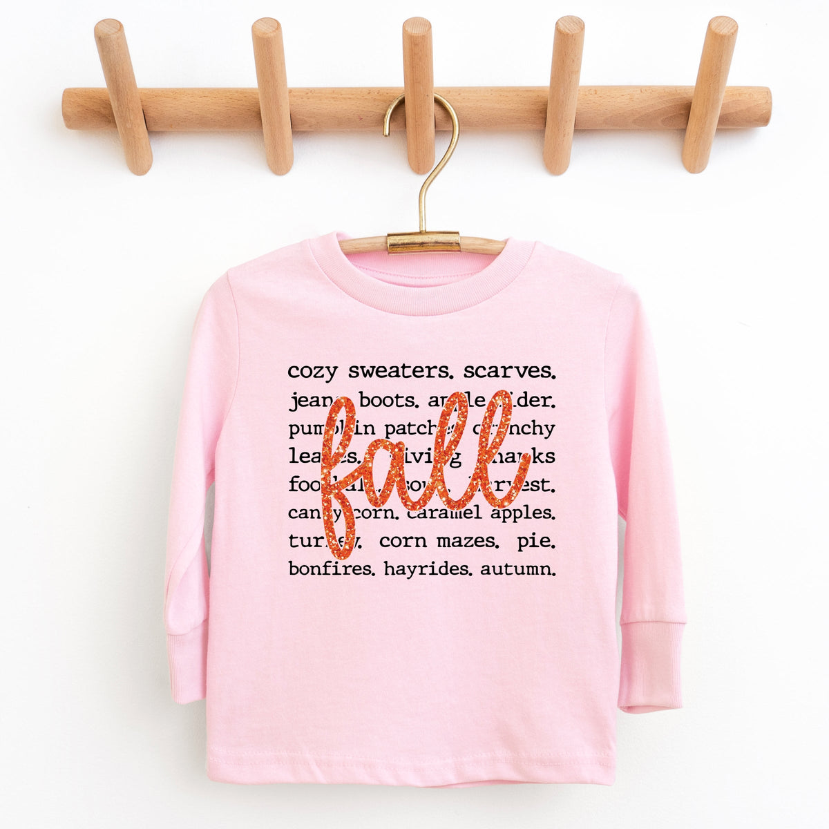 Fall Cursive Text Glitter - Youth Long Sleeve Graphic product image 1