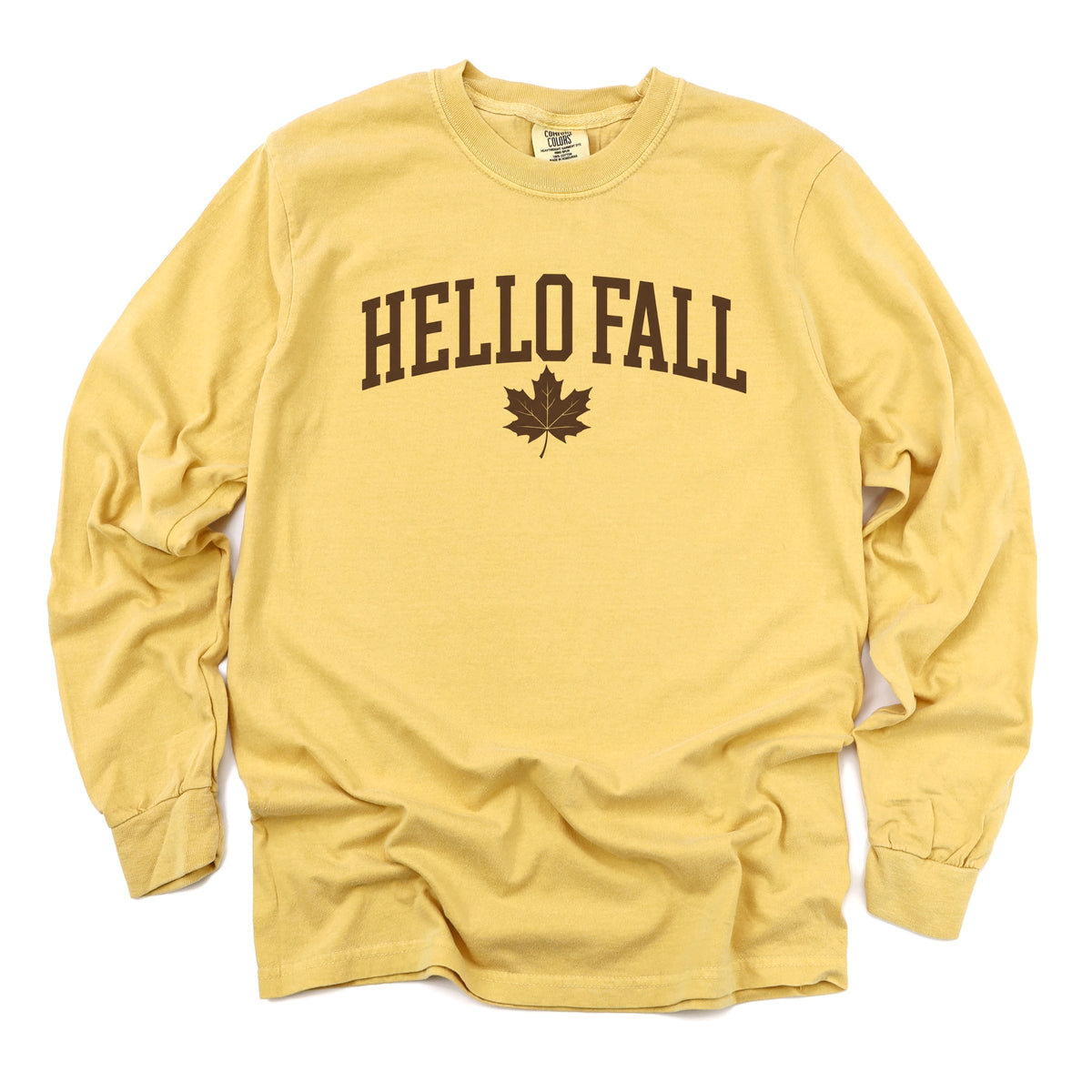 Hello Fall Leaf - Women's Garment Dyed Long Sleeve Graphic product image 2