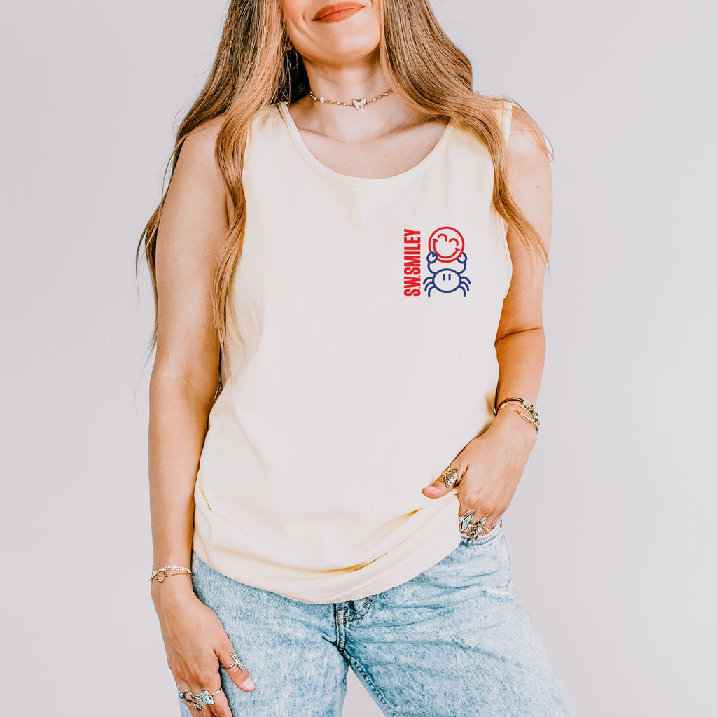 S.W.Smiley Crab Smiley - Women's Garment Dyed Graphic Tank Top