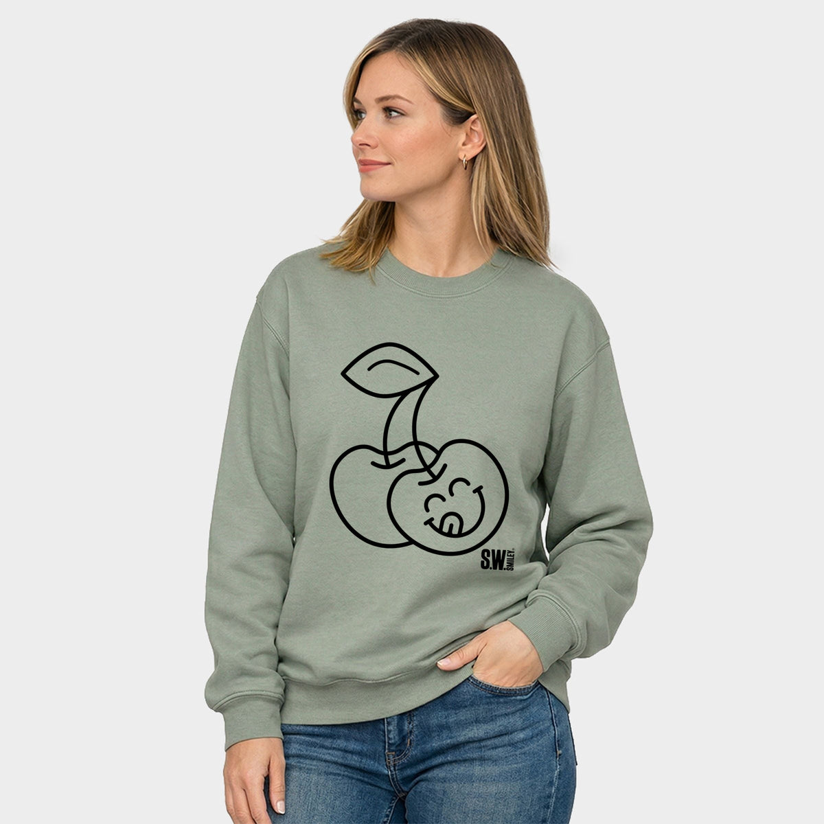 S.W.Smiley Cherry Face Outline - Women's Graphic Sweatshirt product image 5