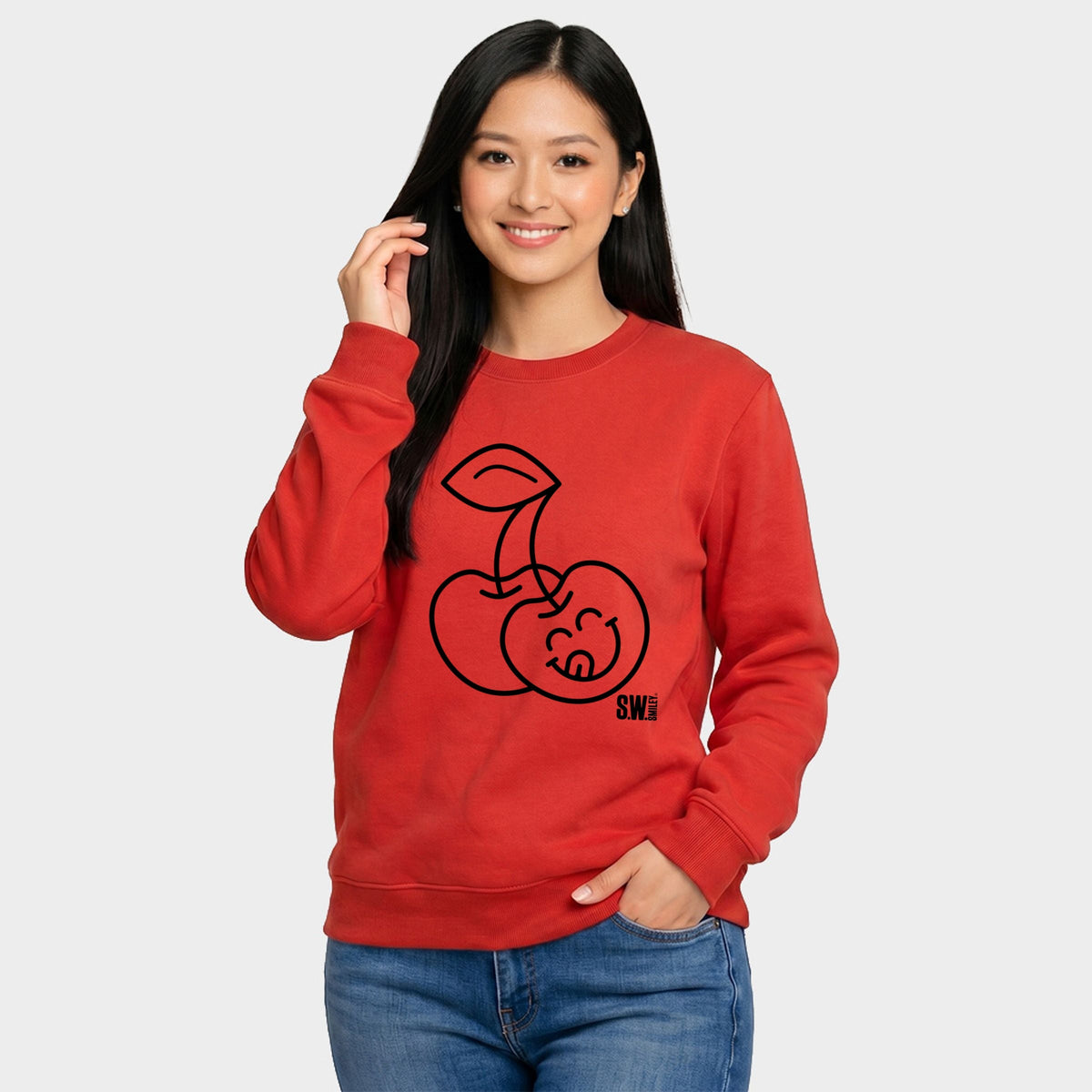 S.W.Smiley Cherry Face Outline - Women's Graphic Sweatshirt product image 2