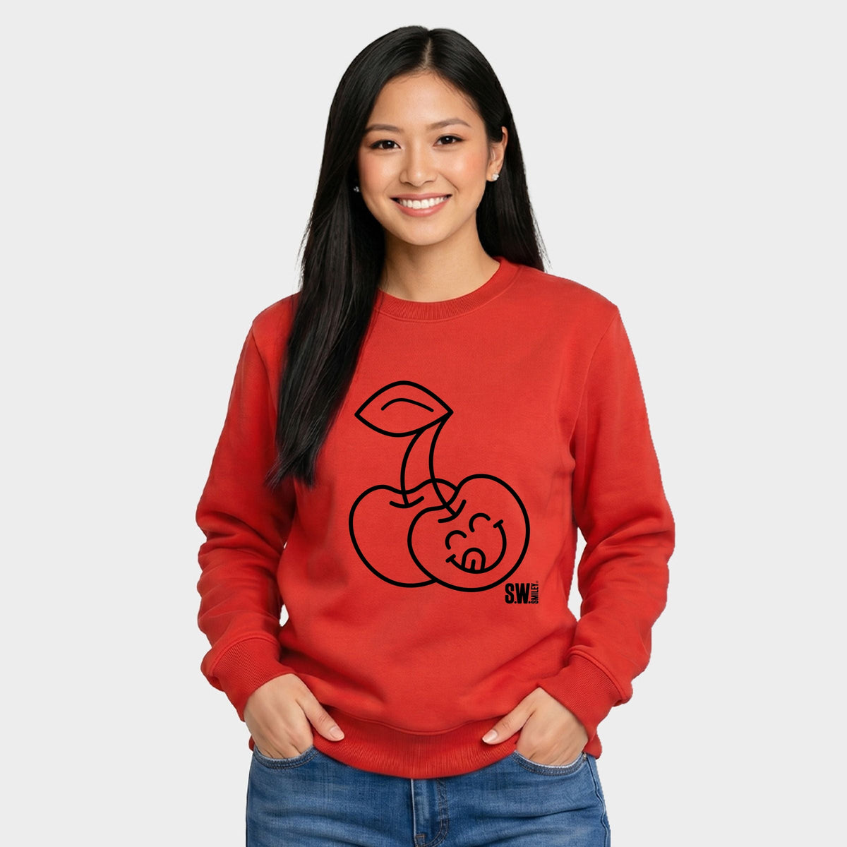 S.W.Smiley Cherry Face Outline - Women's Graphic Sweatshirt product image 1