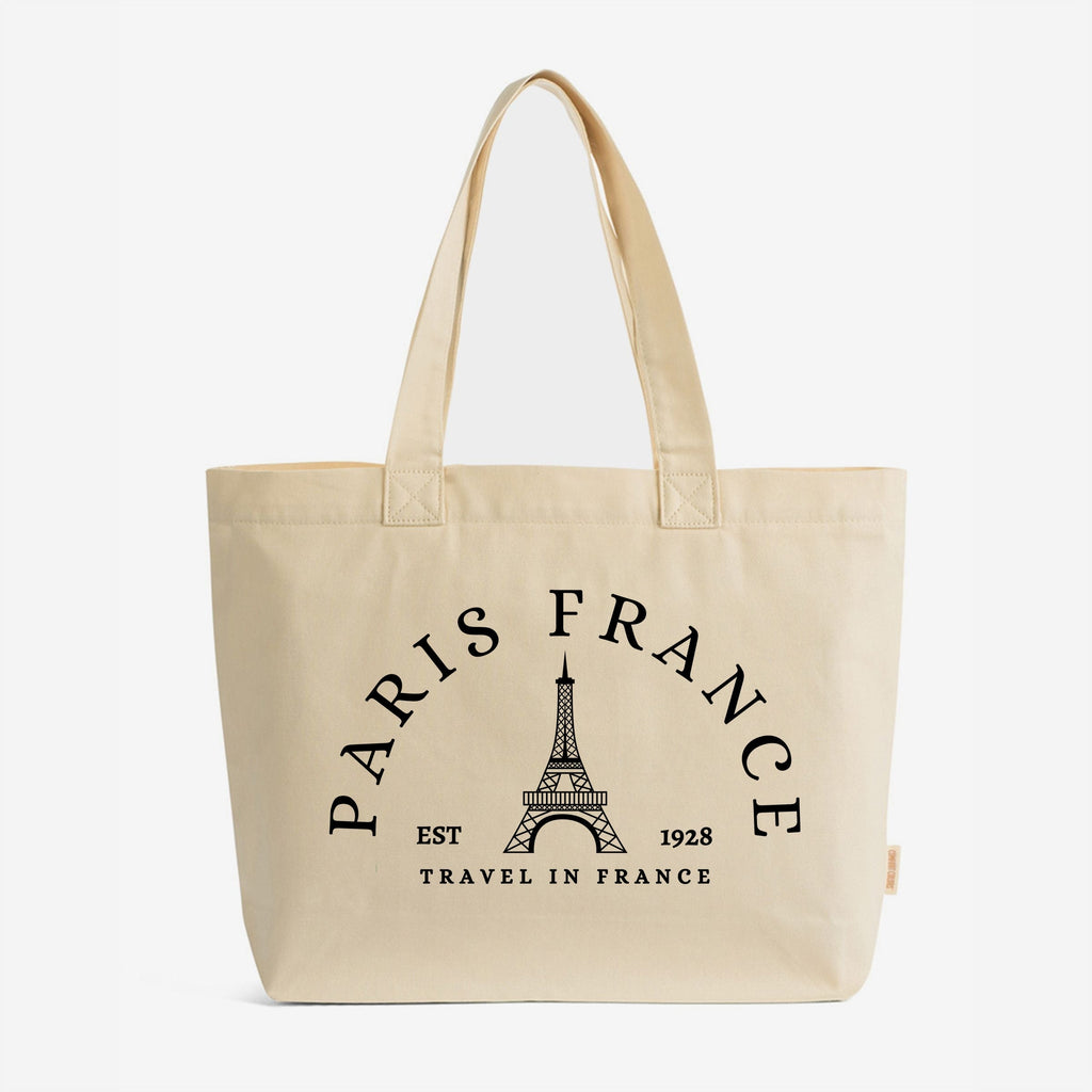 Paris France - Zippered Canvas Tote