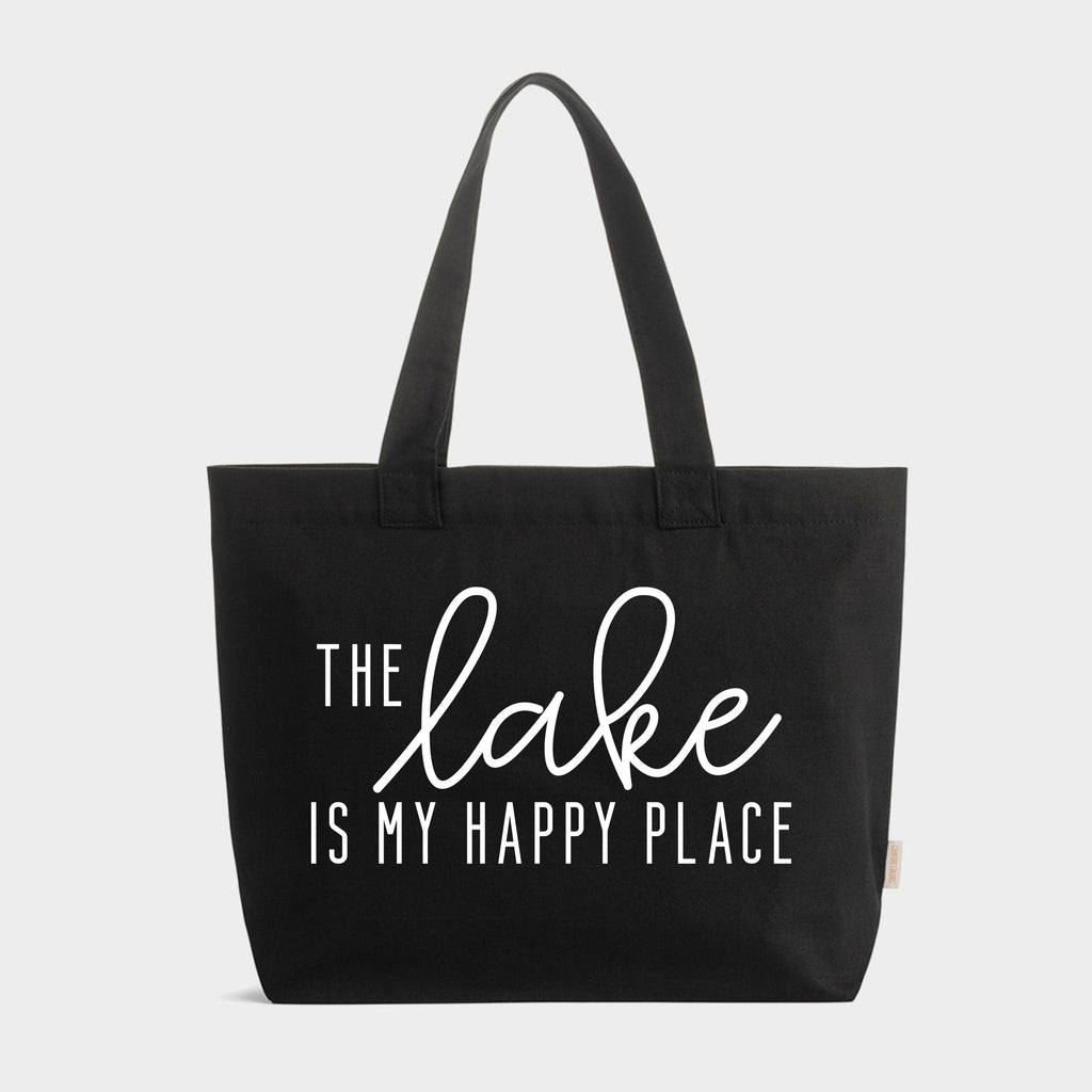 The Lake Is My Happy Place - Zippered Canvas Tote