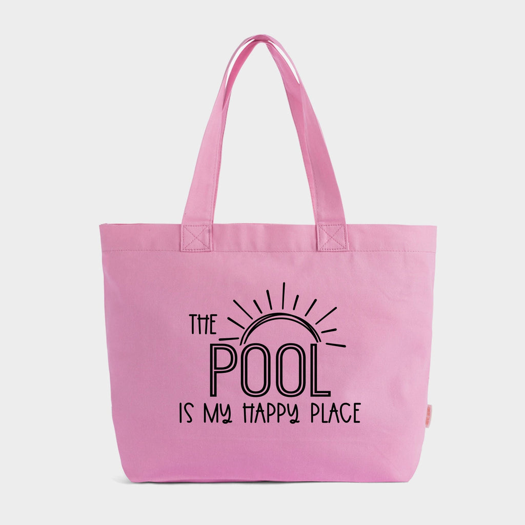 The Pool Is My Happy Place - Zippered Canvas Tote