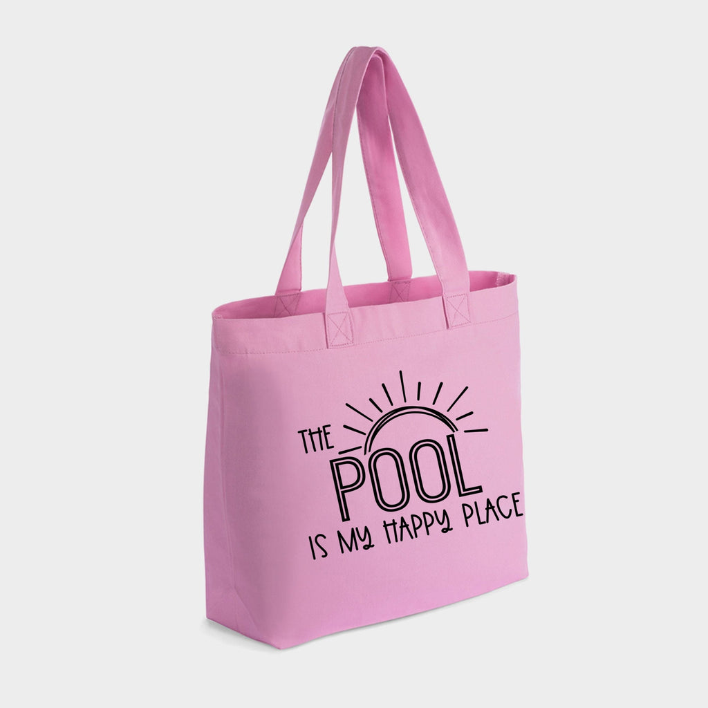 The Pool Is My Happy Place - Zippered Canvas Tote