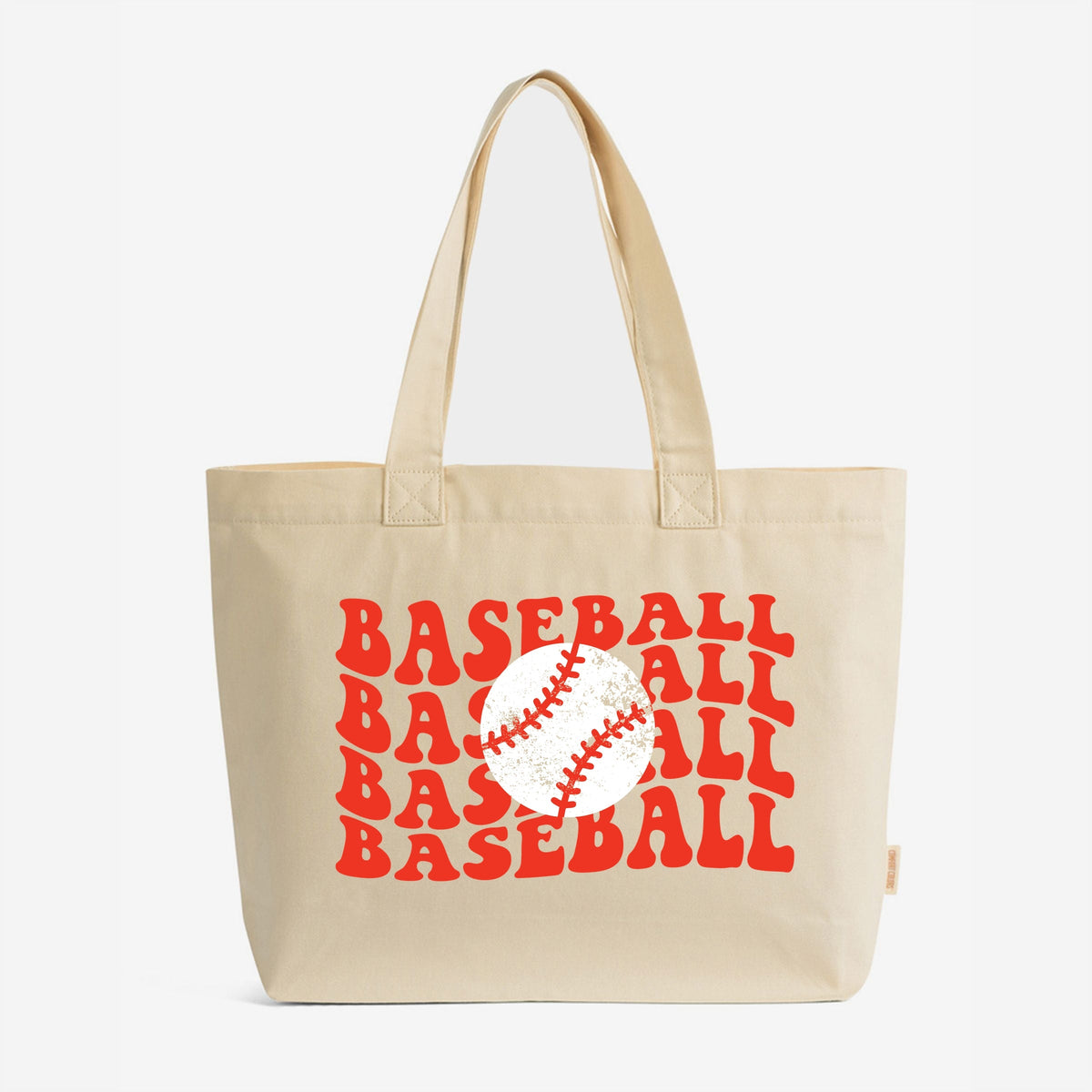 Red Baseball Stacked - Zippered Canvas Tote