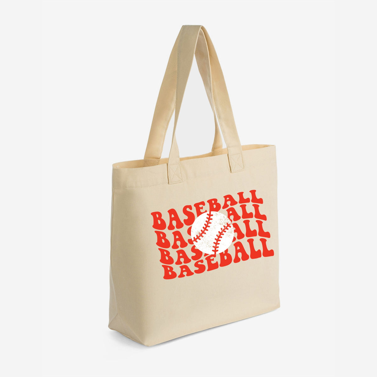 Red Baseball Stacked - Zippered Canvas Tote
