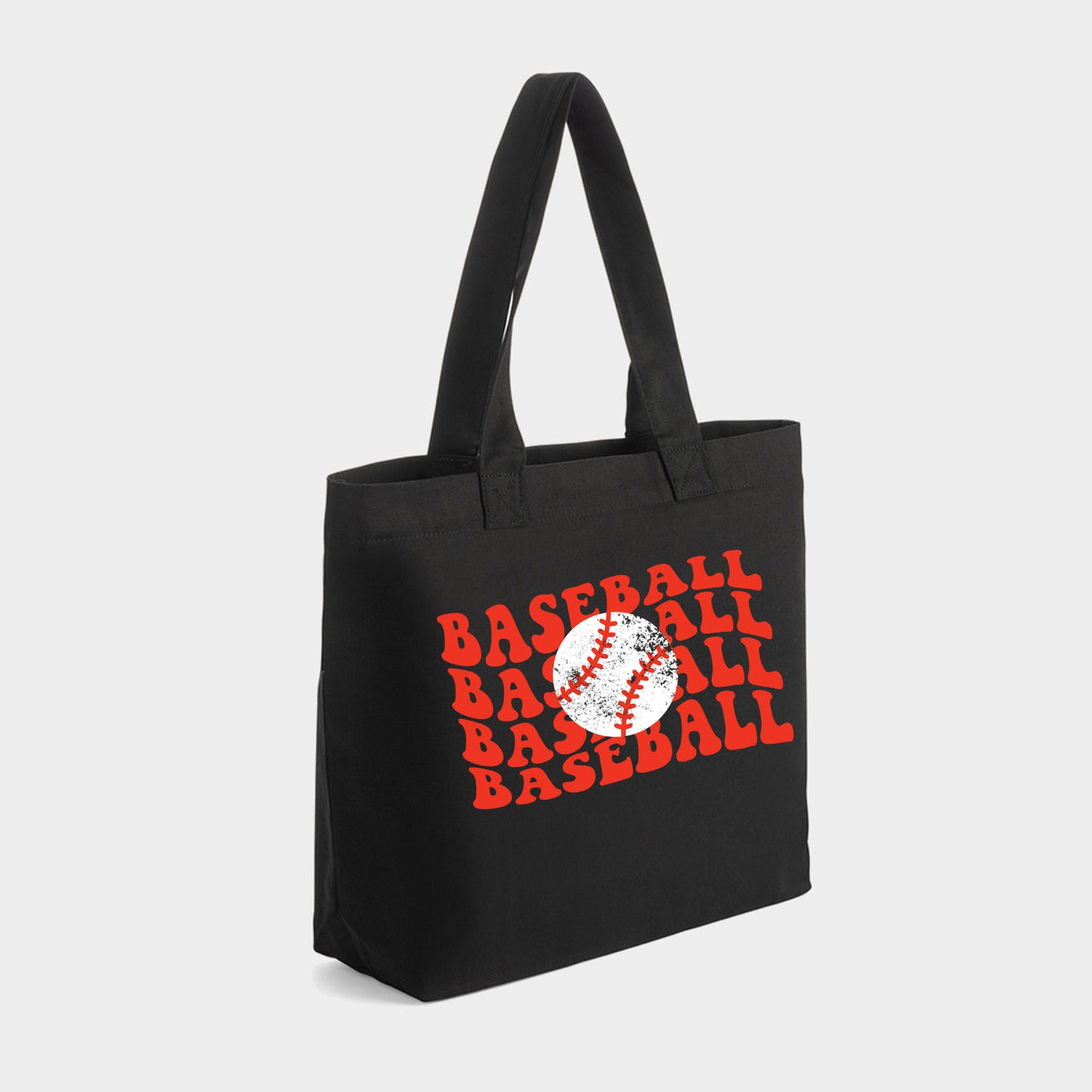 Red Baseball Stacked - Zippered Canvas Tote
