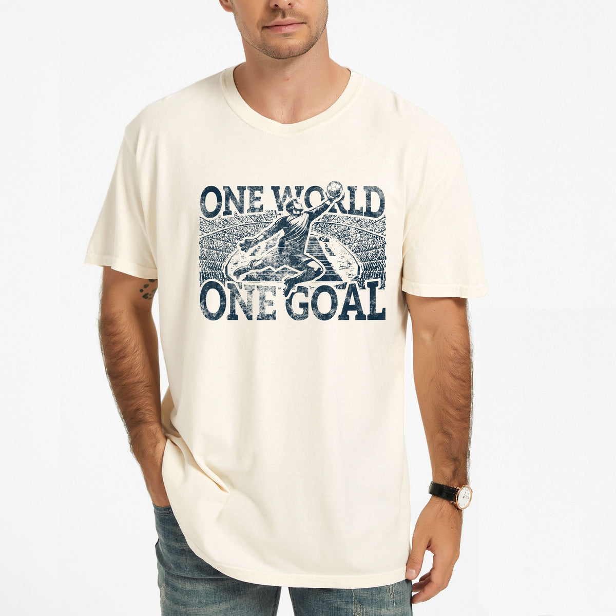 One World, Goal Soccer - Men's Garment Dyed Graphic T-Shirt product image 1