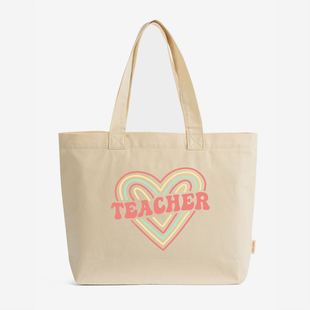 Colorful Heart Teacher - Zippered Canvas Tote