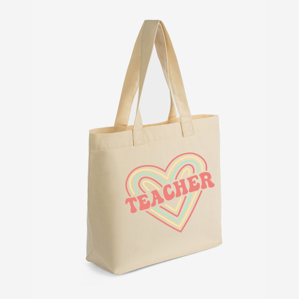 Colorful Heart Teacher - Zippered Canvas Tote