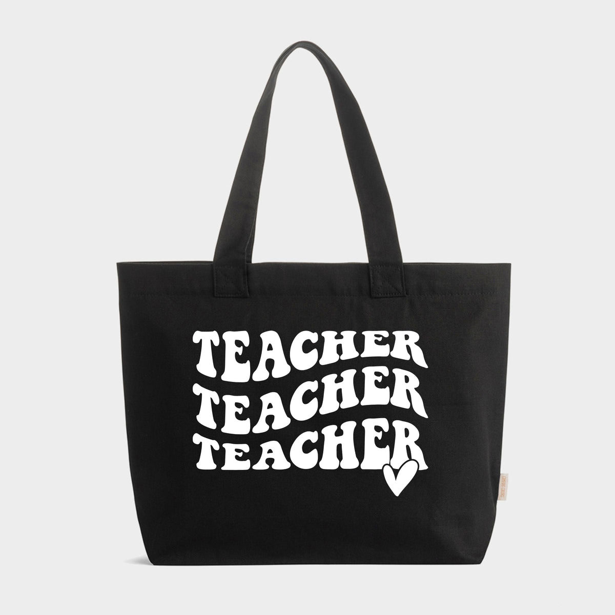 Teacher Stacked Wavy Heart - Zippered Canvas Tote